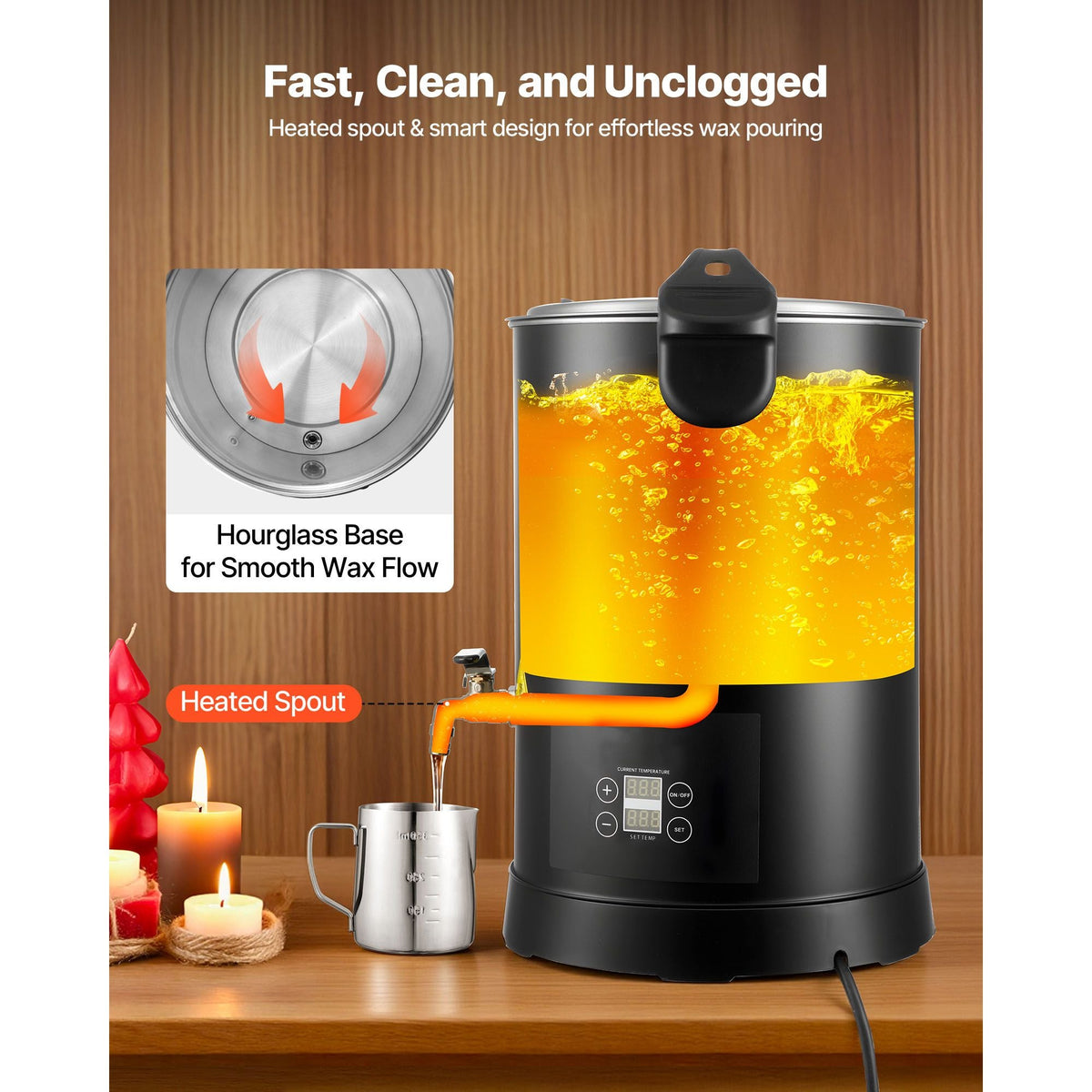 Wax Melter for Candle Making, 10.6 Qts, Fast and Even Heating, with Easy Pour Spout and Temp Digital Display, Hourglass Base for Non-Stick Smooth Flow, Wax Melting Pot for Making Candles Soaps
