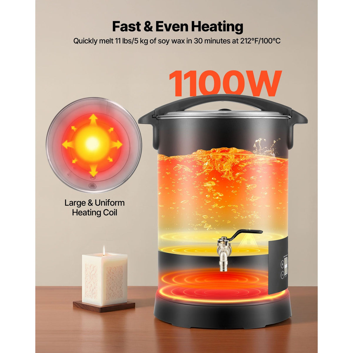 Wax Melter for Candle Making, 10.6 Qts, Fast and Even Heating, with Easy Pour Spout and Temp Digital Display, Hourglass Base for Non-Stick Smooth Flow, Wax Melting Pot for Making Candles Soaps