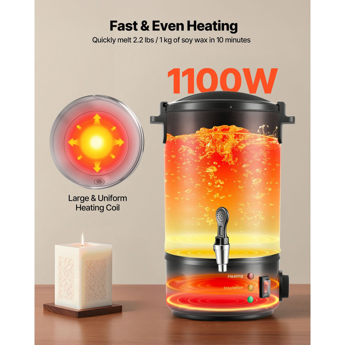 Wax Melter for Candle Making, 5.3 Qts, Fast and Even Heating, with Easy Pour Spout and Temperature Control, Hourglass Base for Non-Stick Smooth Flow, Wax Melting Pot for Making Candles Soaps