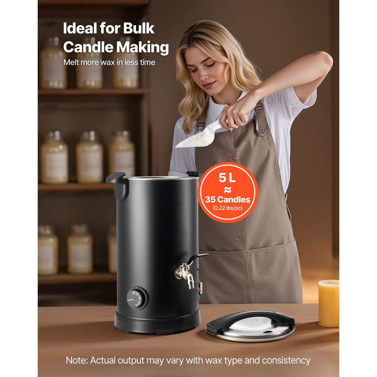 Wax Melter for Candle Making, 5.3 Qts, Fast and Even Heating, with Easy Pour Spout and Temperature Control, Hourglass Base for Non-Stick Smooth Flow, Wax Melting Pot for Making Candles Soaps
