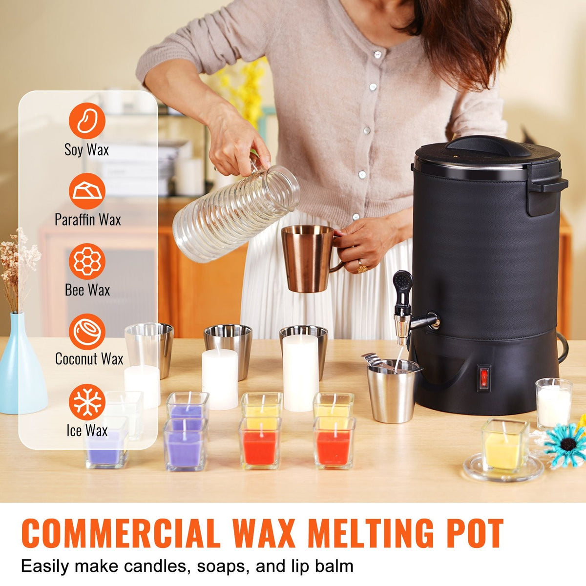 Wax Melter for Candle Making, 6.5 Liter Large Electric Wax Melting Pot Easy Pour Spout, 9-level Temperature Control, Easy Clean for Candle Soap Cream Beauty Bulk Production Business or Home
