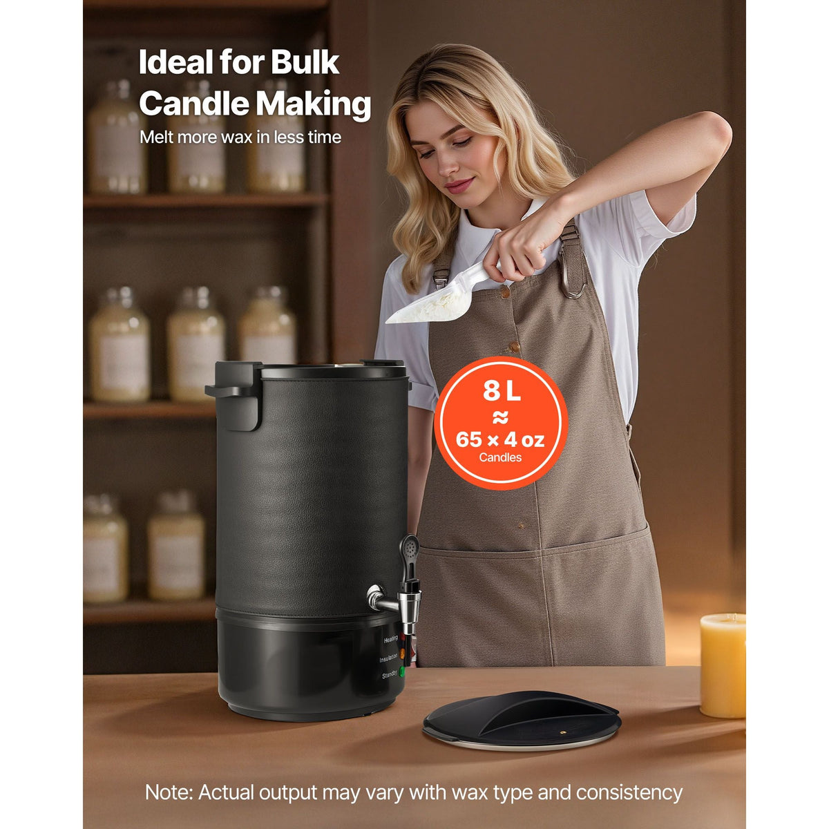 Wax Melter for Candle Making, 8.5 Qts, Fast and Even Heating, with Easy Pour Spout and Temperature Control, Grooved Base for Non-Stick and Smooth Flow, Wax Melting Pot for Making Candles Soaps