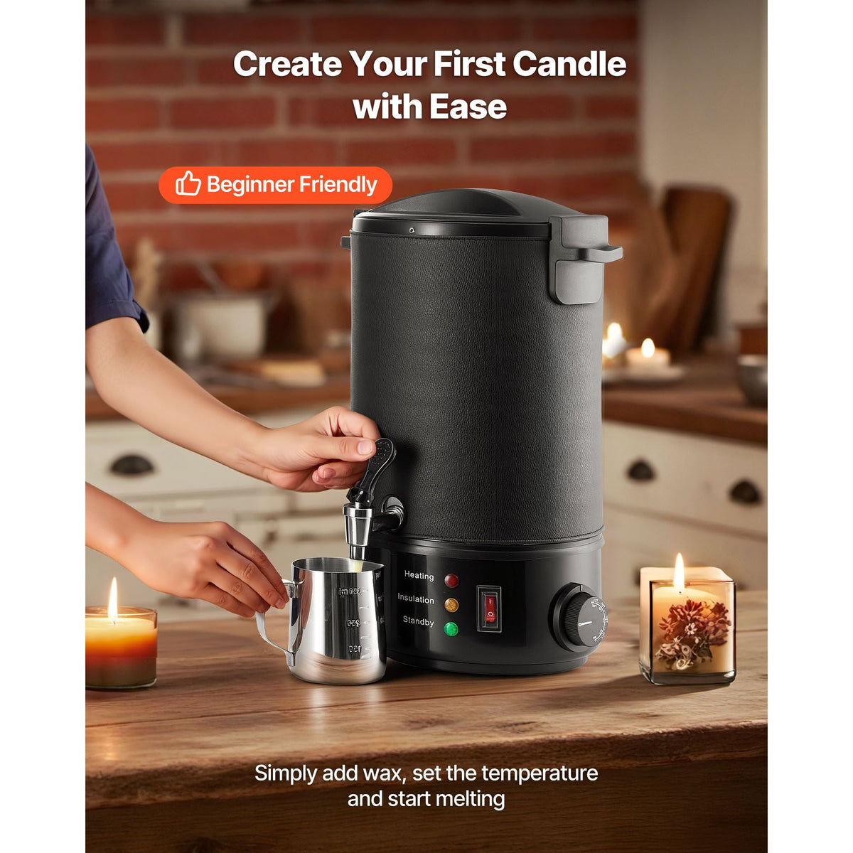 Wax Melter for Candle Making, 8.5 Qts, Fast and Even Heating, with Easy Pour Spout and Temperature Control, Grooved Base for Non-Stick and Smooth Flow, Wax Melting Pot for Making Candles Soaps