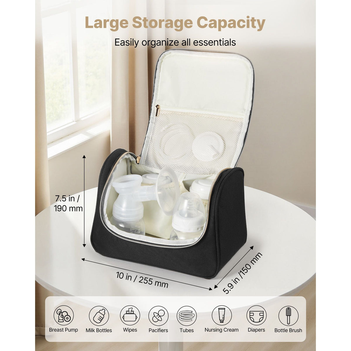 Wearable Breast Pump Bag, Breast Feeding Bag with Waterproof Mat, Fits for M5/M6, Pumping Accessories & Breastmilk Storage, Portable Pump Carrying Case for Work, Travel & Family Use, Black