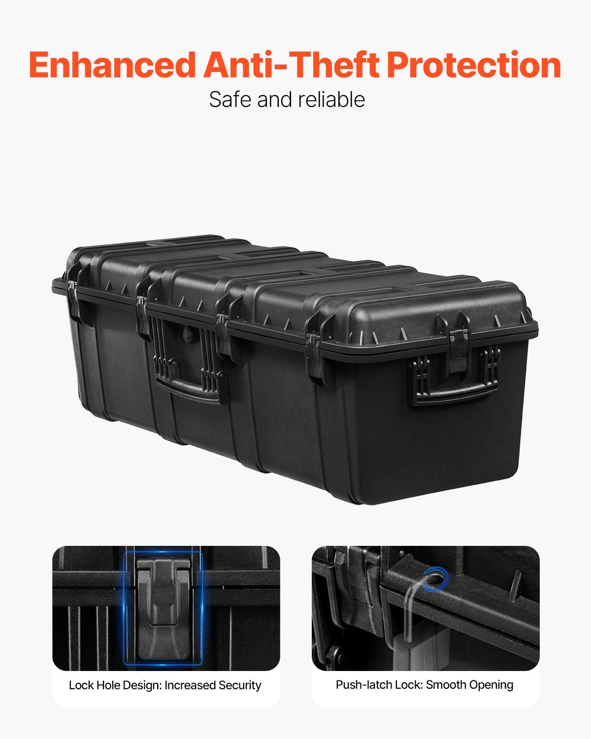 Weatherproof Hard Case, Heavy Duty Protective Dry Box Case with Pre-Cut Foam & Retractable Pull Handles for Travel, Hunt, Military, Tactical, IP67 Waterproof Case for Cameras(112x41x34)
