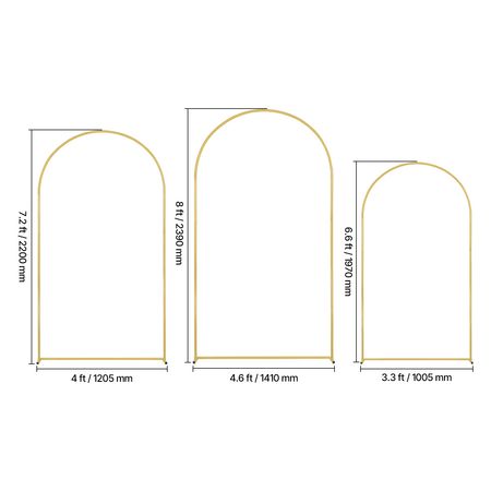 Wedding Arch Backdrop Stand, Set of 3, Metal Stable Stand with Case Connection & Chassis Crossbar Design, Easy-to-Assemble Gold Stand with Premium Metal, Fit for Birthday, Celebration, Holiday