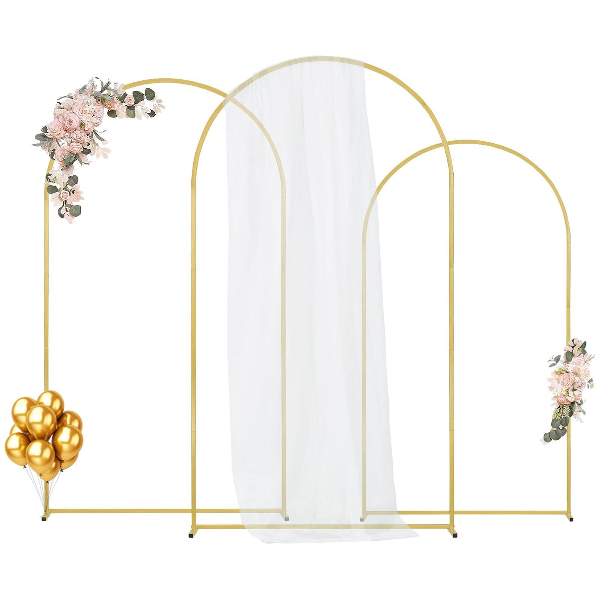 Wedding Arch Backdrop Stand, Set of 3, Metal Stable Stand with Case Connection & Chassis Crossbar Design, Easy-to-Assemble Gold Stand with Premium Metal, Fit for Birthday, Celebration, Holiday