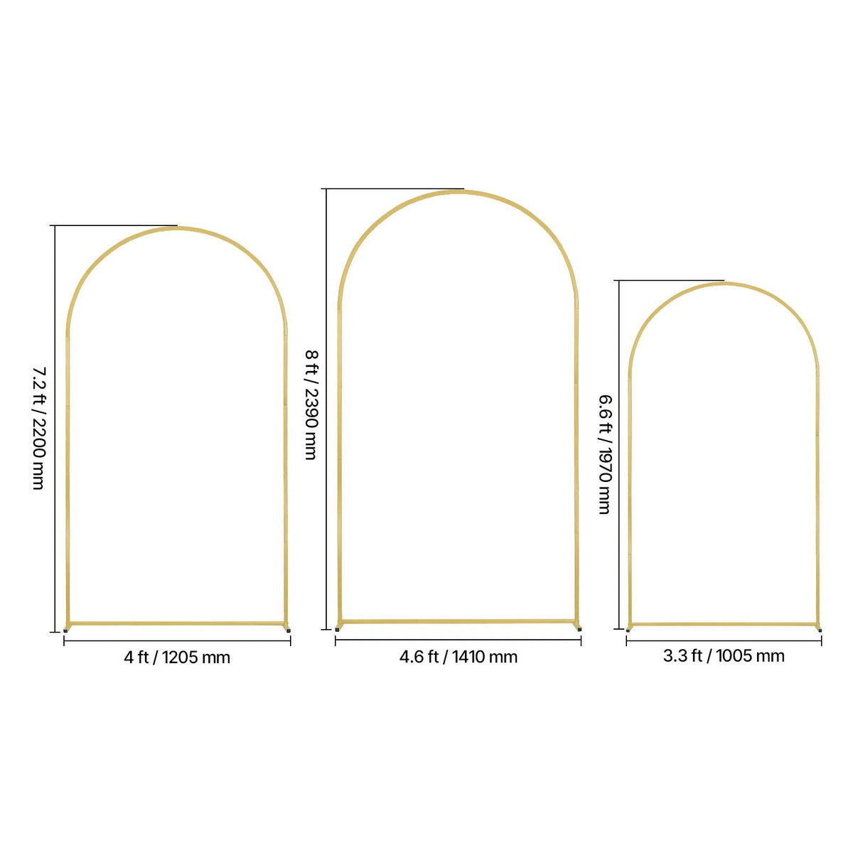 Wedding Arch Backdrop Stand, Set of 3, Metal Stable Stand with Case Connection & Chassis Crossbar Design, Easy-to-Assemble Gold Stand with Premium Metal, Fit for Birthday, Celebration, Holiday