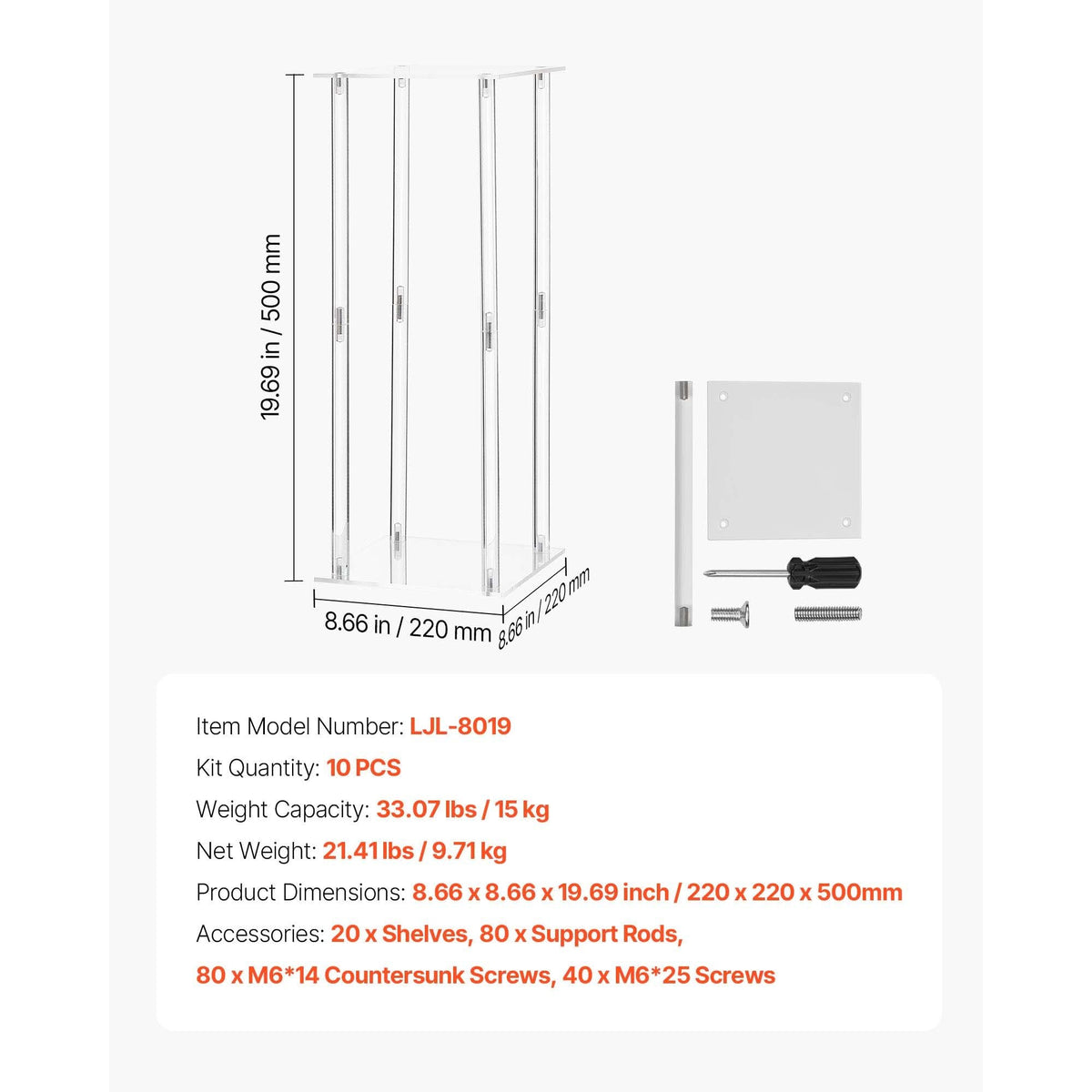 Wedding Flower Stand, 10PCS 19.69-inch Column Flower Stand, Floral Stands with Acrylic Laminate, Cylindrical Cubic Floral Display Rack for Wedding, Party, Birthday, Home, Centerpiece Stands