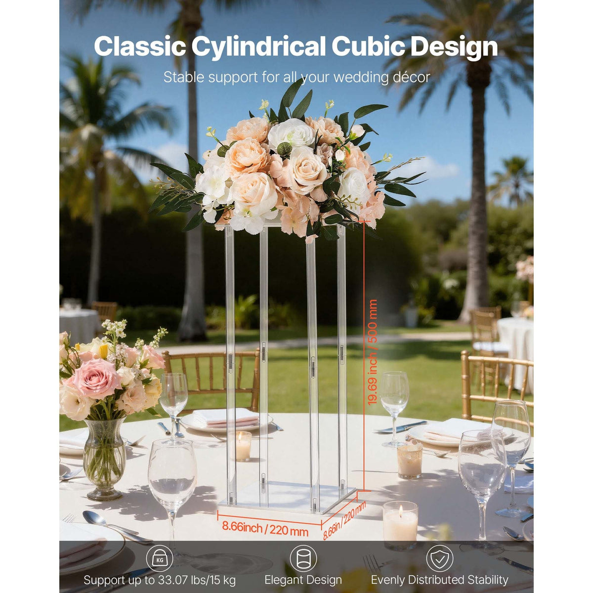 Wedding Flower Stand, 10PCS 19.69-inch Column Flower Stand, Floral Stands with Acrylic Laminate, Cylindrical Cubic Floral Display Rack for Wedding, Party, Birthday, Home, Centerpiece Stands