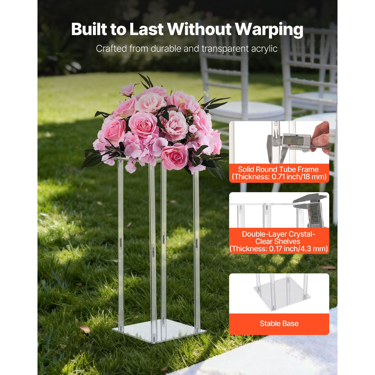 Wedding Flower Stand, 10PCS 19.69-inch Column Flower Stand, Floral Stands with Acrylic Laminate, Cylindrical Cubic Floral Display Rack for Wedding, Party, Birthday, Home, Centerpiece Stands
