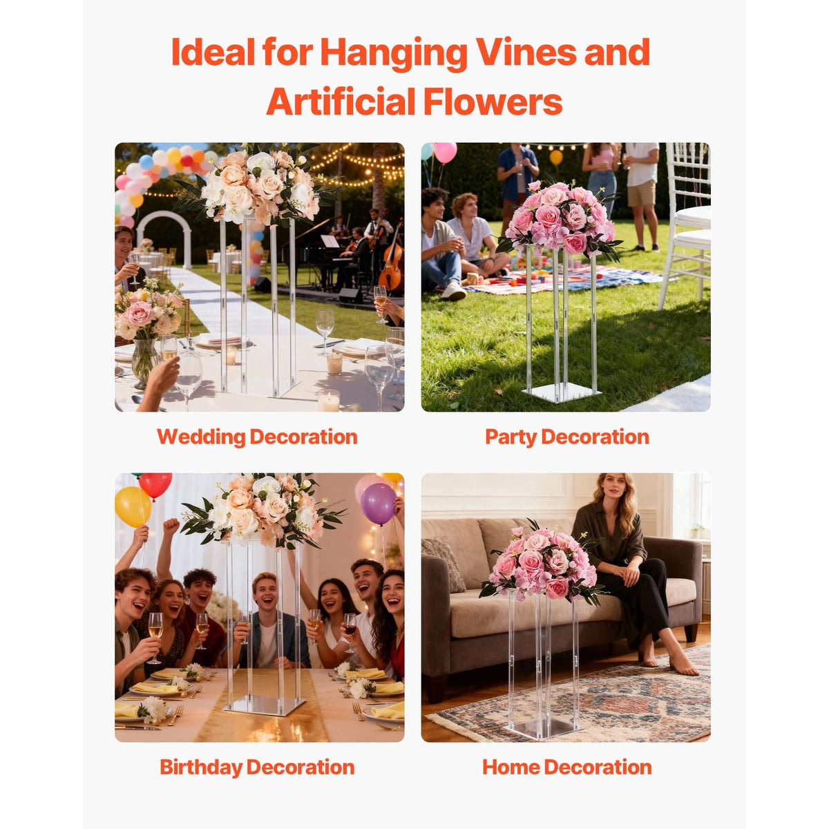 Wedding Flower Stand, 10PCS 19.69-inch Column Flower Stand, Floral Stands with Acrylic Laminate, Cylindrical Cubic Floral Display Rack for Wedding, Party, Birthday, Home, Centerpiece Stands