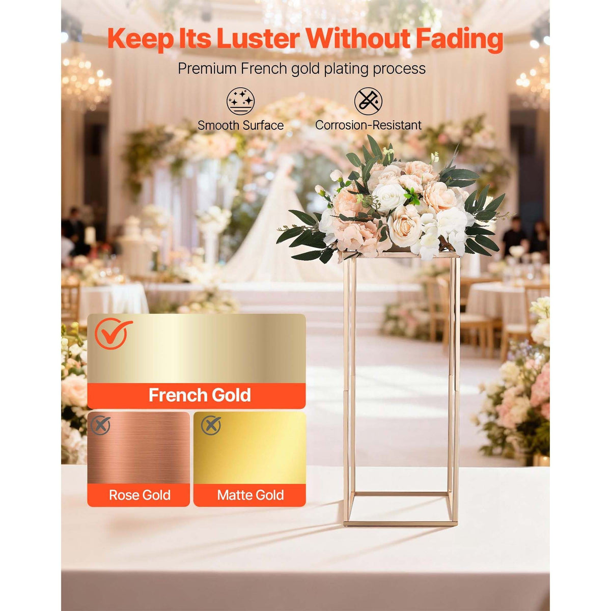 Wedding Flower Stand, 10PCS 23.62-inch Column Flower Stand, Floral Stands with Acrylic Laminate, Gold Rectangular Floral Display Rack for Wedding, Party, Birthday, Home, Gold Centerpiece Stands