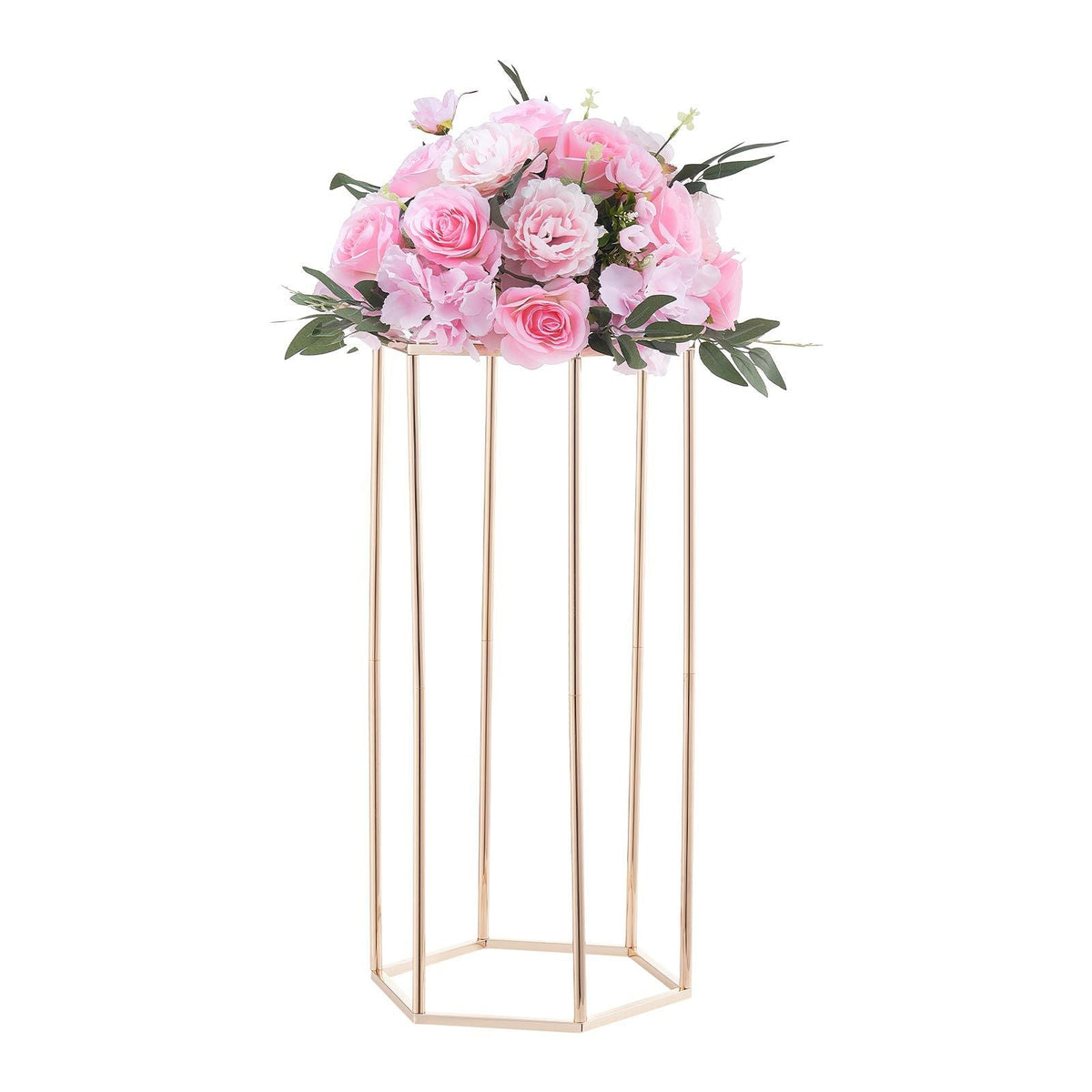 Wedding Flower Stand, 10PCS 23.62-inch Column Flower Stand, Floral Stands with Acrylic Laminate, Hexagonal Cubic Floral Display Rack for Wedding, Party, Birthday, Home, Gold Centerpiece Stands