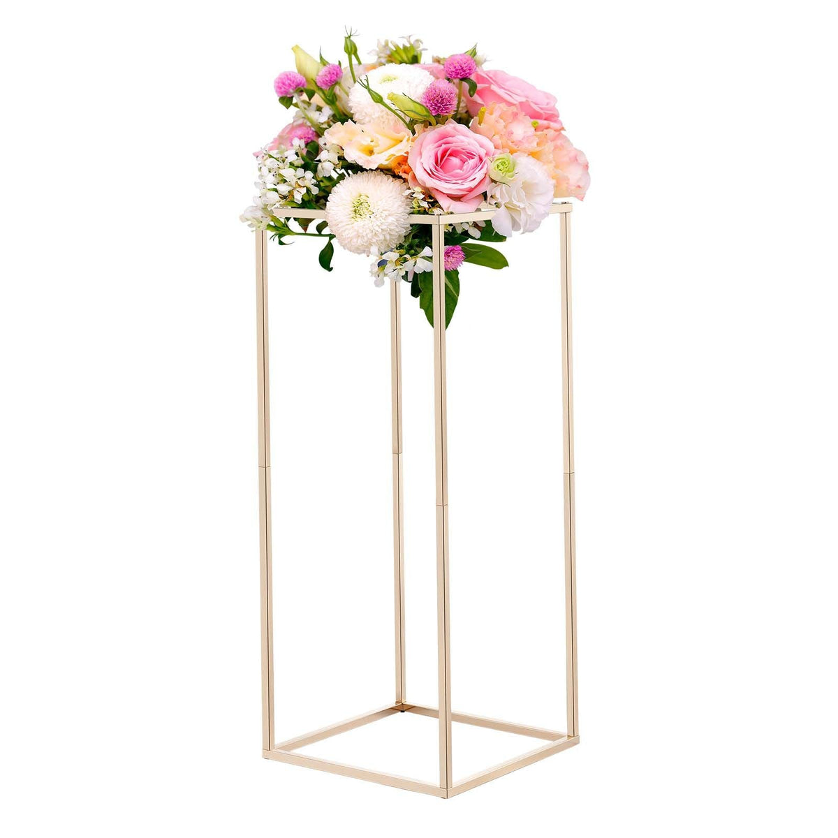 Wedding Flower Stand, 10PCS 23.62-inch Column Flower Stand, Floral Stands with Hidden Screw, Rectangular Cubic Floral Display Rack for Wedding, Party, Birthday, Home, Gold Centerpiece Stands