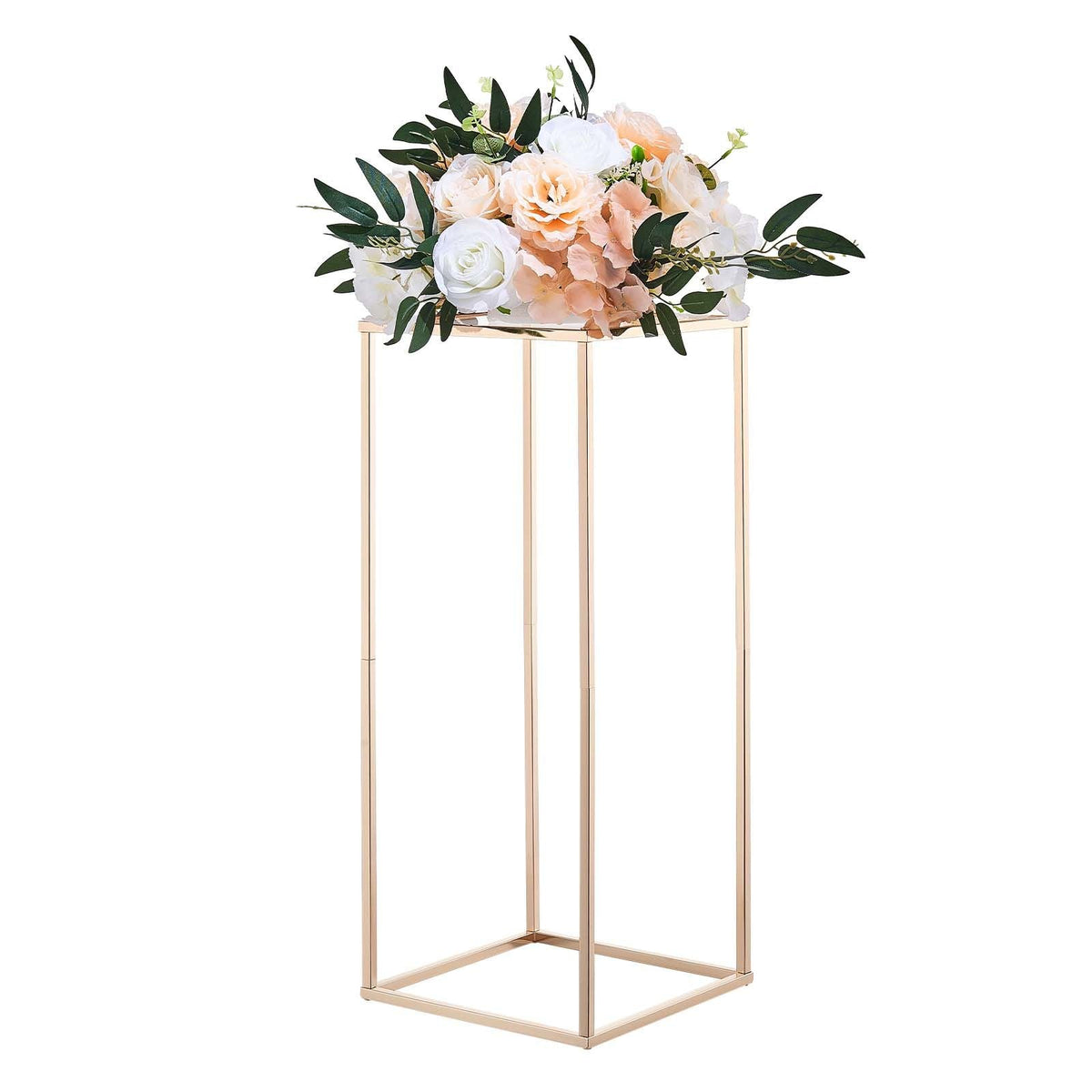 Wedding Flower Stand, 10PCS 23.62-inch Column Flower Stand, Floral Stands with Metal Laminate, Gold Rectangular Floral Display Rack for Wedding, Party, Birthday, Home, Gold Centerpiece Stands