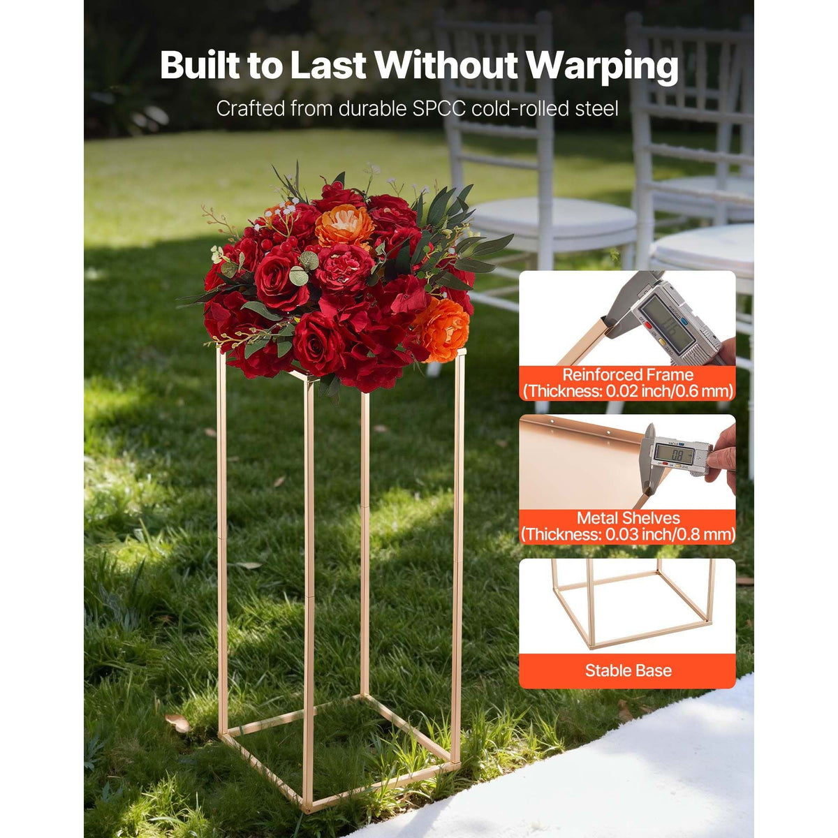 Wedding Flower Stand, 10PCS 23.62-inch Column Flower Stand, Floral Stands with Metal Laminate, Gold Rectangular Floral Display Rack for Wedding, Party, Birthday, Home, Gold Centerpiece Stands