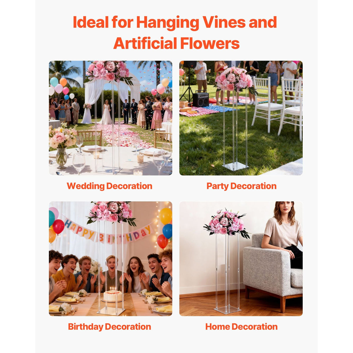 Wedding Flower Stand, 10PCS 31.5-inch Column Flower Stand, Floral Stands with Acrylic Laminate, Cylindrical Cubic Floral Display Rack for Wedding, Party, Birthday, Home, Centerpiece Stands
