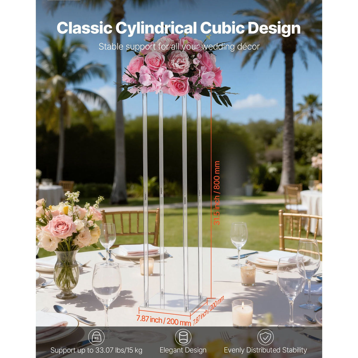 Wedding Flower Stand, 10PCS 31.5-inch Column Flower Stand, Floral Stands with Acrylic Laminate, Cylindrical Cubic Floral Display Rack for Wedding, Party, Birthday, Home, Centerpiece Stands