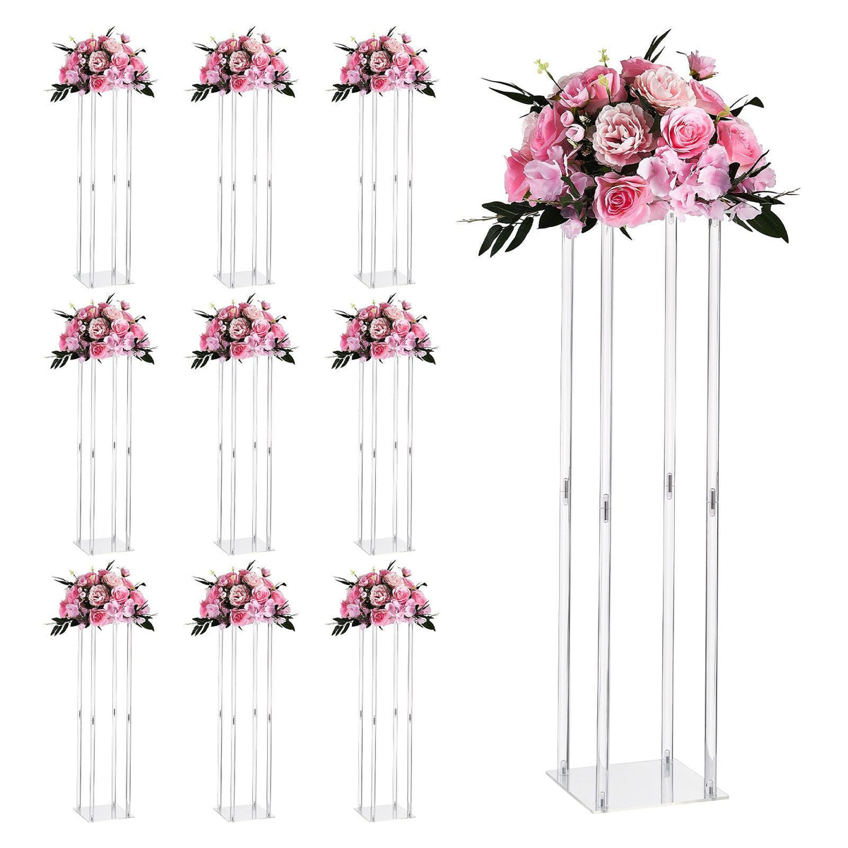 Wedding Flower Stand, 10PCS 31.5-inch Column Flower Stand, Floral Stands with Acrylic Laminate, Cylindrical Cubic Floral Display Rack for Wedding, Party, Birthday, Home, Centerpiece Stands