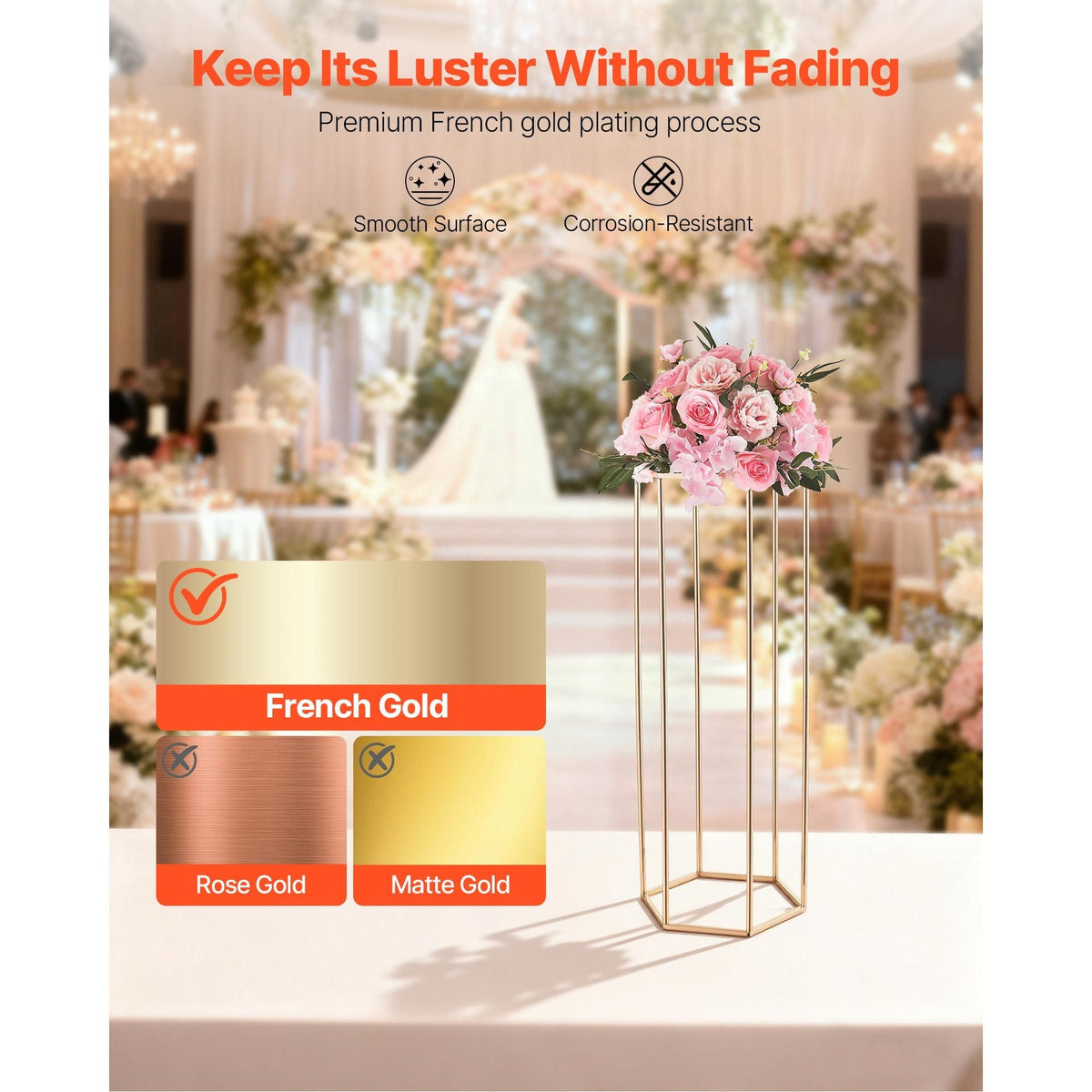 Wedding Flower Stand, 10PCS 31.5-inch Column Flower Stand, Floral Stands with Acrylic Laminate, Hexagonal Cubic Floral Display Rack for Wedding, Party, Birthday, Home, Gold Centerpiece Stands