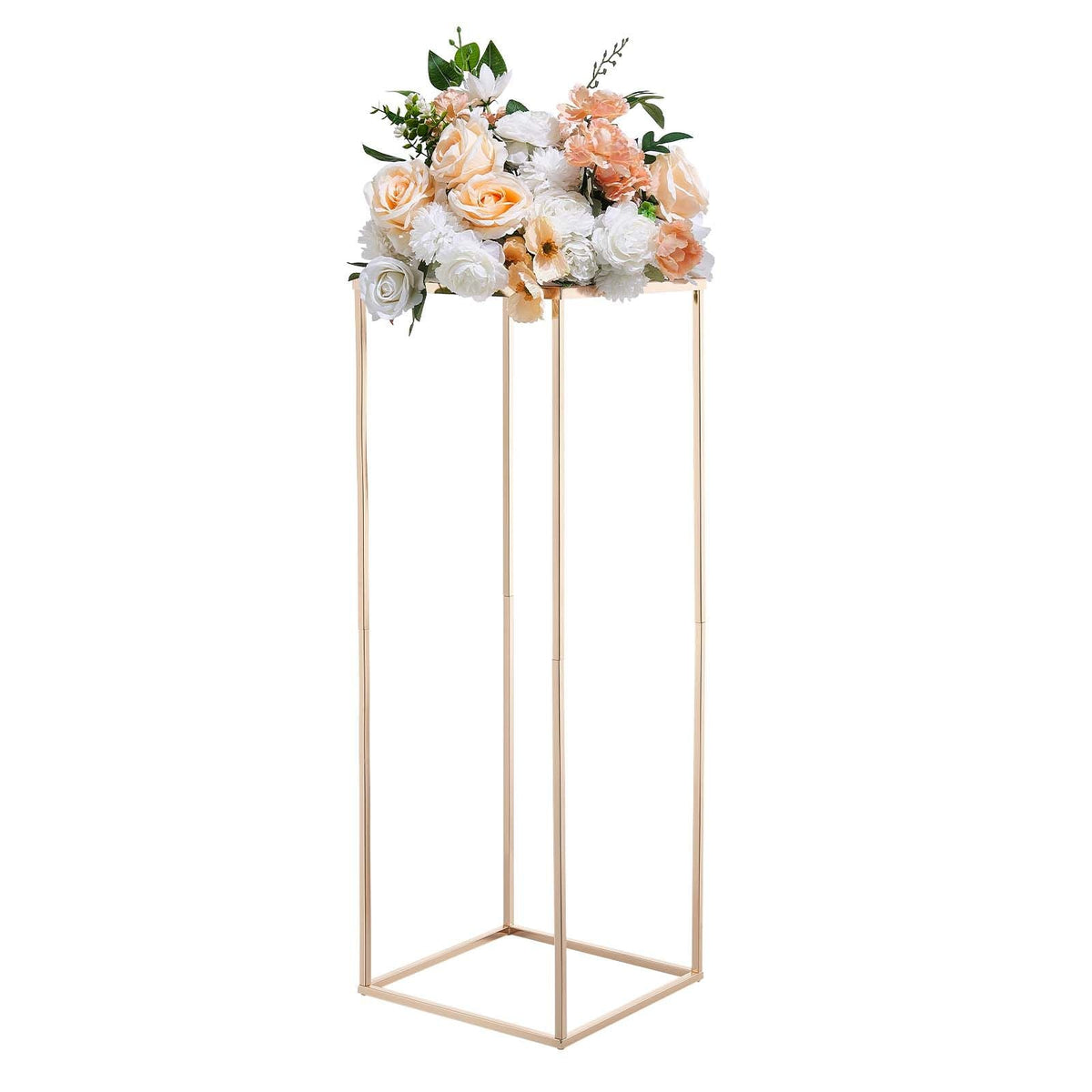 Wedding Flower Stand, 10PCS 31.5-inch Column Flower Stand, Floral Stands with Metal Laminate, Gold Rectangular Floral Display Rack for Wedding, Party, Birthday, Home, Gold Centerpiece Stands