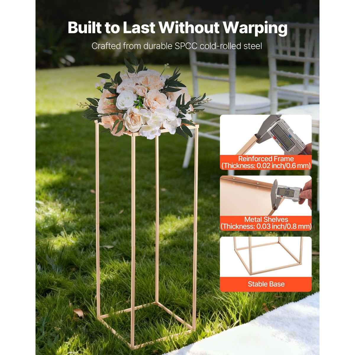 Wedding Flower Stand, 10PCS 31.5-inch Column Flower Stand, Floral Stands with Metal Laminate, Gold Rectangular Floral Display Rack for Wedding, Party, Birthday, Home, Gold Centerpiece Stands
