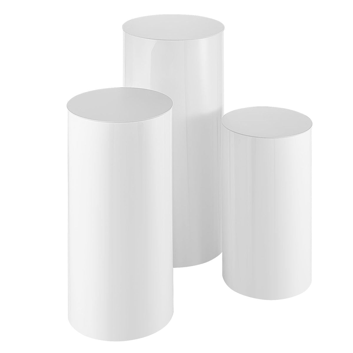 Wedding Flower Stand, 3PCS 23.62/29.53/35.43 inch Round Cylinder Plinth, White Pedestal Stand with PVC Lid, Cylindrical Pedestal Stands for Wedding, Party, Birthday, Art Decor, 33.07 lbs Load
