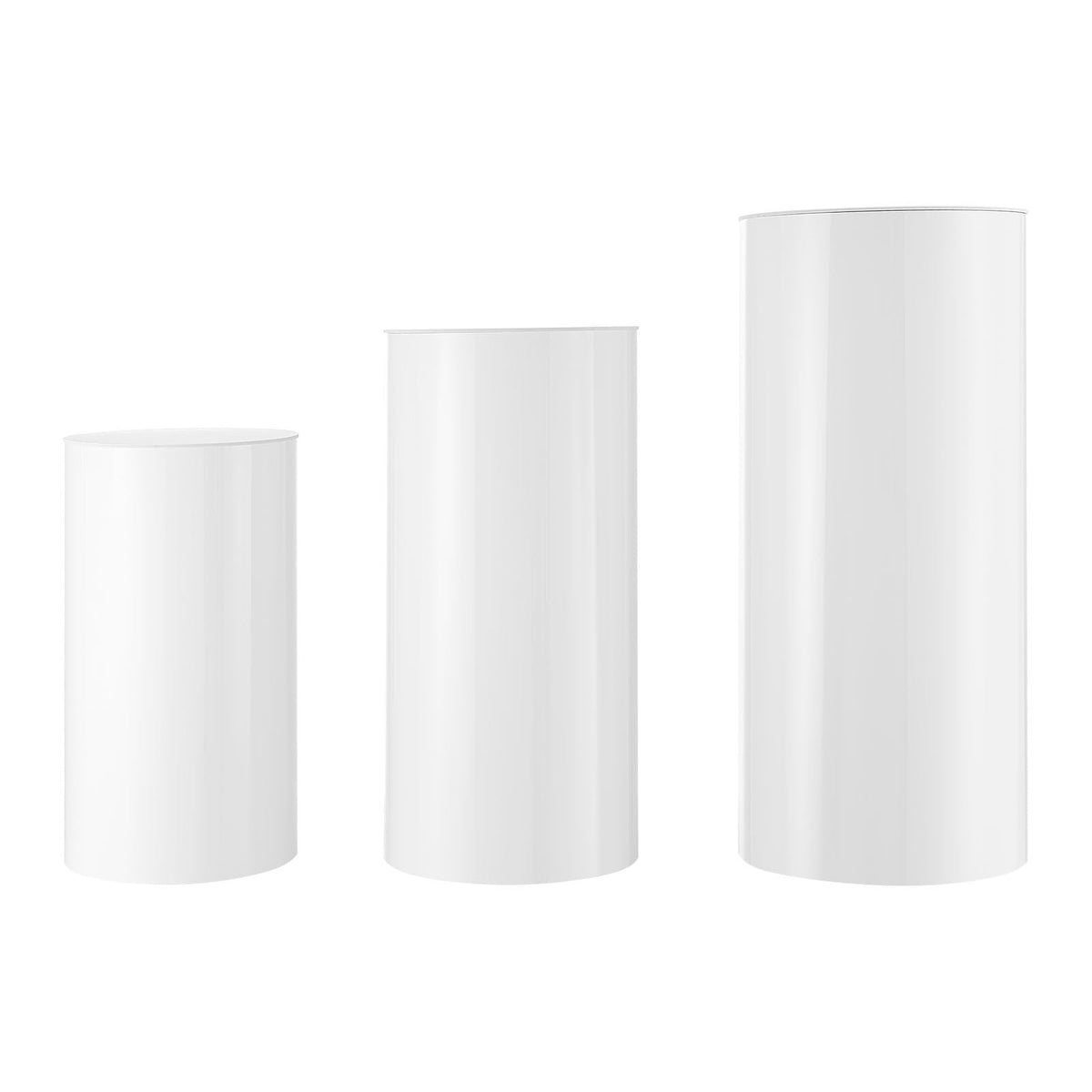 Wedding Flower Stand, 3PCS 23.62/29.53/35.43 inch Round Cylinder Plinth, White Pedestal Stand with PVC Lid, Cylindrical Pedestal Stands for Wedding, Party, Birthday, Art Decor, 33.07 lbs Load