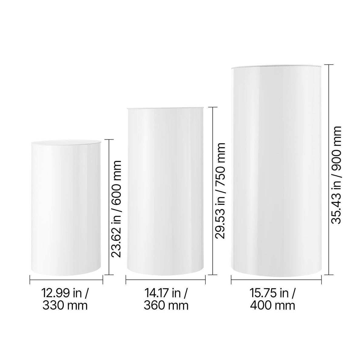 Wedding Flower Stand, 3PCS 23.62/29.53/35.43 inch Round Cylinder Plinth, White Pedestal Stand with PVC Lid, Cylindrical Pedestal Stands for Wedding, Party, Birthday, Art Decor, 33.07 lbs Load