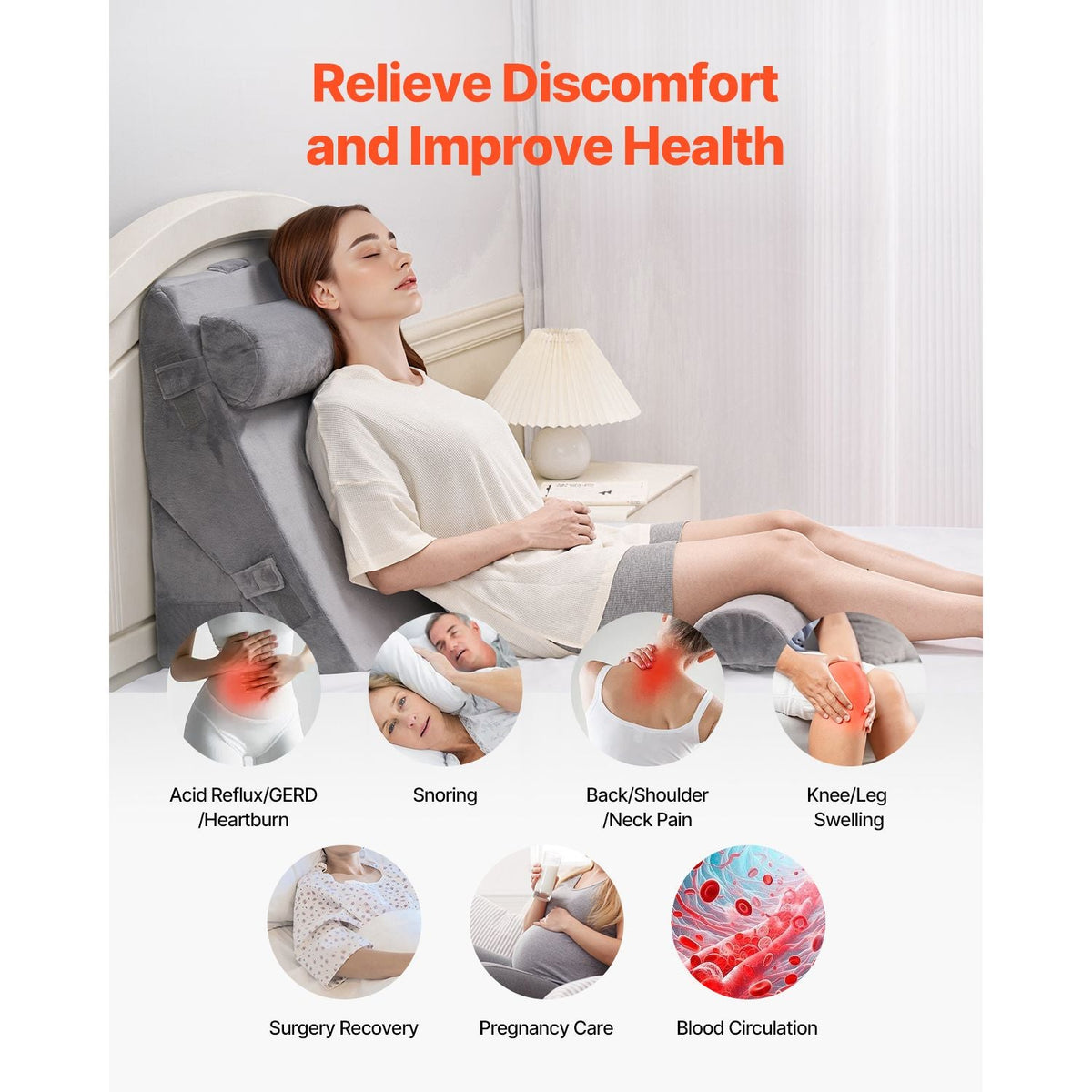 Wedge Pillow for Sleeping, 4 Pcs Adjustable Orthopedic Bed Wedge Set, Support Arm Leg Neck Shoulder, Post Surgery Pillow for Back Pain, Acid Reflux, Snoring Relief, Sitting up in Bed, Dark Grey