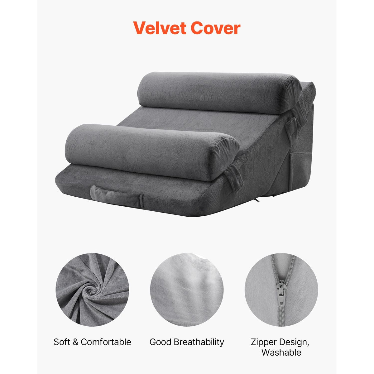 Wedge Pillow for Sleeping, 4 Pcs Adjustable Orthopedic Bed Wedge Set, Support Arm Leg Neck Shoulder, Post Surgery Pillow for Back Pain, Acid Reflux, Snoring Relief, Sitting up in Bed, Dark Grey