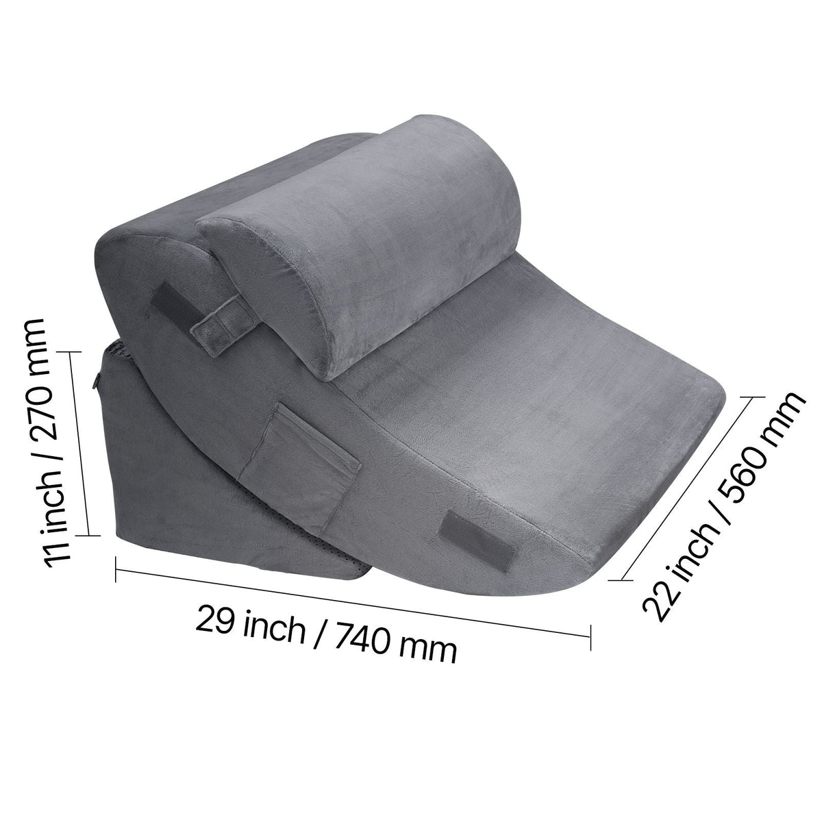 Wedge Pillow for Sleeping, 4 Pcs Adjustable Orthopedic Bed Wedge Set, Support Leg Neck Shoulder, Post Surgery Pillow for Back Pain, Acid Reflux, Snoring Relief, Sitting up in Bed, Dark Grey