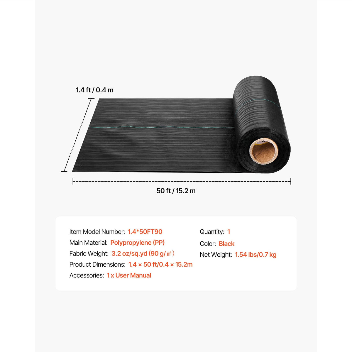 Weed Barrier Fabric Heavy Duty, 1.4x50FT 3.2oz Landscape Fabric, Woven Weed Blocker Fabrics, Garden Fabrics Weeds Barrier, Weeds Control Ground Cover, Geotextile Webbing, Gardening Mat, Black