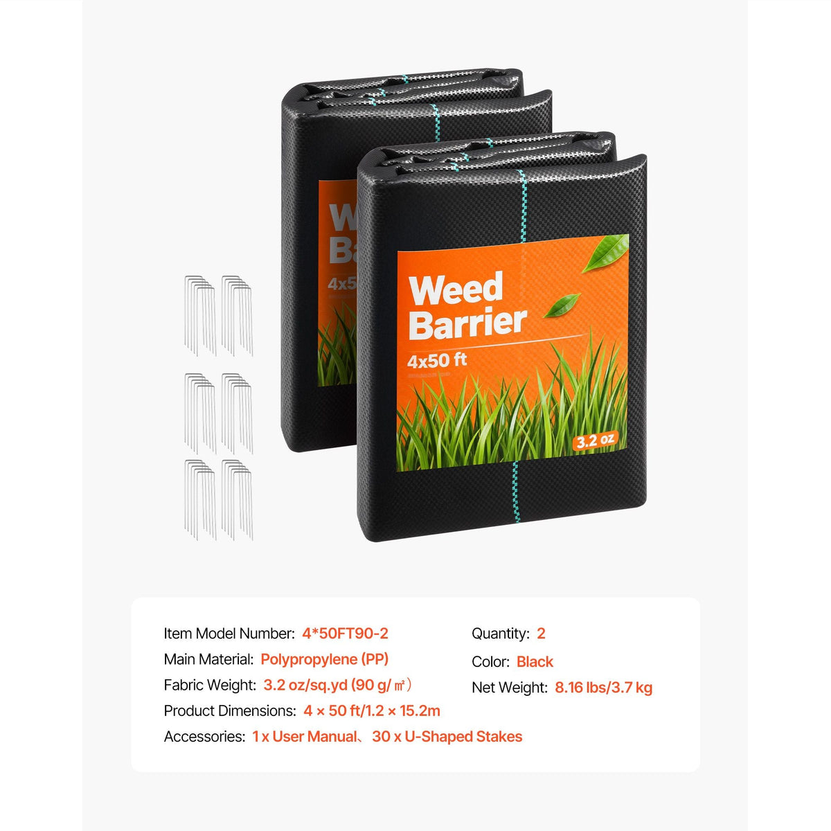 Weed Barrier Fabric Heavy Duty, 2 Packs 4x50FT 3.2oz Weed Blocker Fabric, Woven Landscape Fabrics, Garden Fabrics Weeds Barrier, Weeds Control Ground Cover, Geotextile Webbing, Black