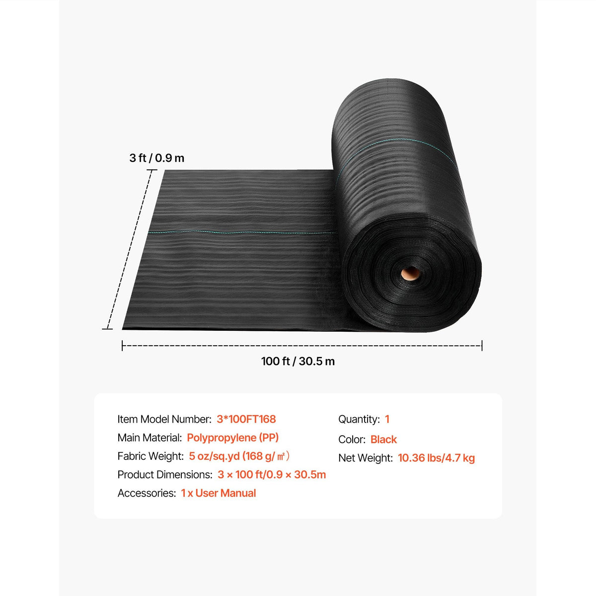 Weed Barrier Fabric Heavy Duty, 3x100FT 5oz Landscape Fabric, Woven Weed Blocker Fabrics, Garden Fabrics Weeds Barrier, Weeds Control Ground Cover, Geotextile Webbing, Gardening Mat, Black