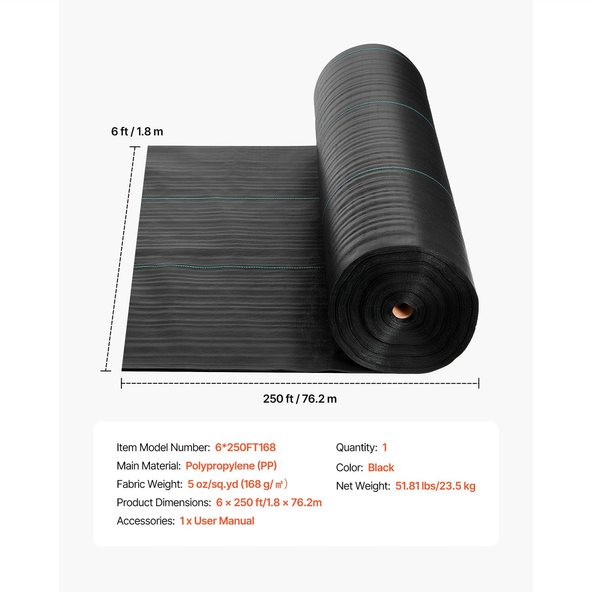 Weed Barrier Fabric Heavy Duty, 6x250FT 5oz Landscape Fabric, Woven Weed Blocker Fabrics, Garden Fabrics Weeds Barrier, Weeds Control Ground Cover, Geotextile Webbing, Gardening Mat, Black