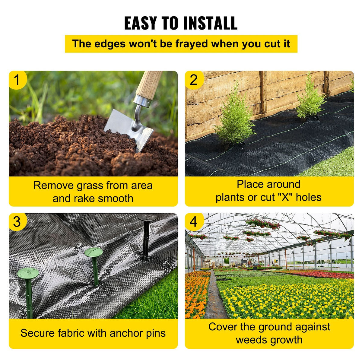 Weed Barrier Landscape Fabric, 6 x 250 ft, 4.1 Oz Premium Woven Ground Cover, Heavy Duty PP Material & Easy Setup, Weed Control for Outdoor Garden, Lawn, Driveway, Black