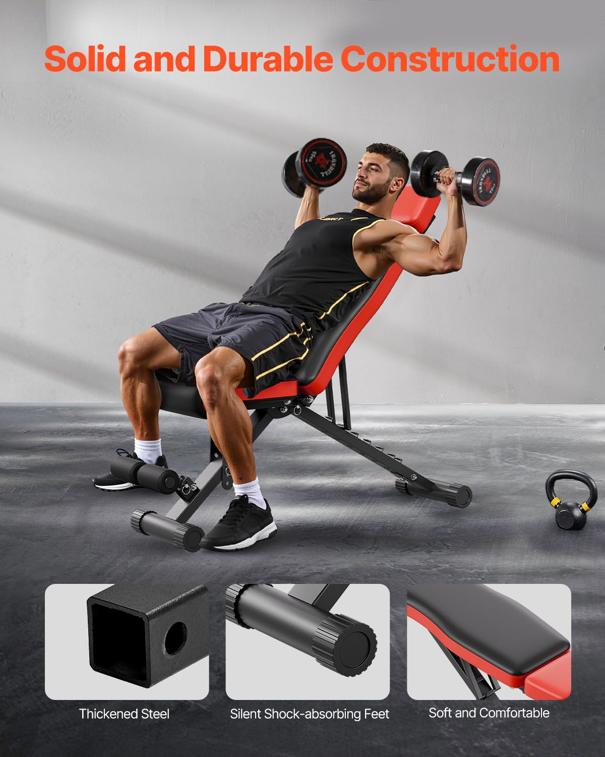 Weight Bench, 660lbs Adjustable Weight Bench Press for Full Body Workout, Exercise Sit up Bench for Home Gym Strength Training, Flat Bench with Extended Head/Neck Protection & Quick Folding