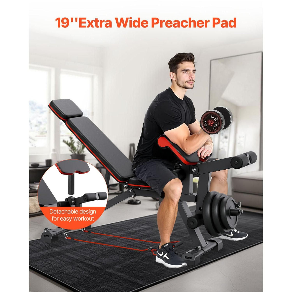 Weight Bench, 800lbs Adjustable Weight Bench Press for Full Body Workout, Exercise Sit up Bench for Home Gym Strength Training, Flat Bench with with Leg Extension, Preacher Pad, Fast Adjustment