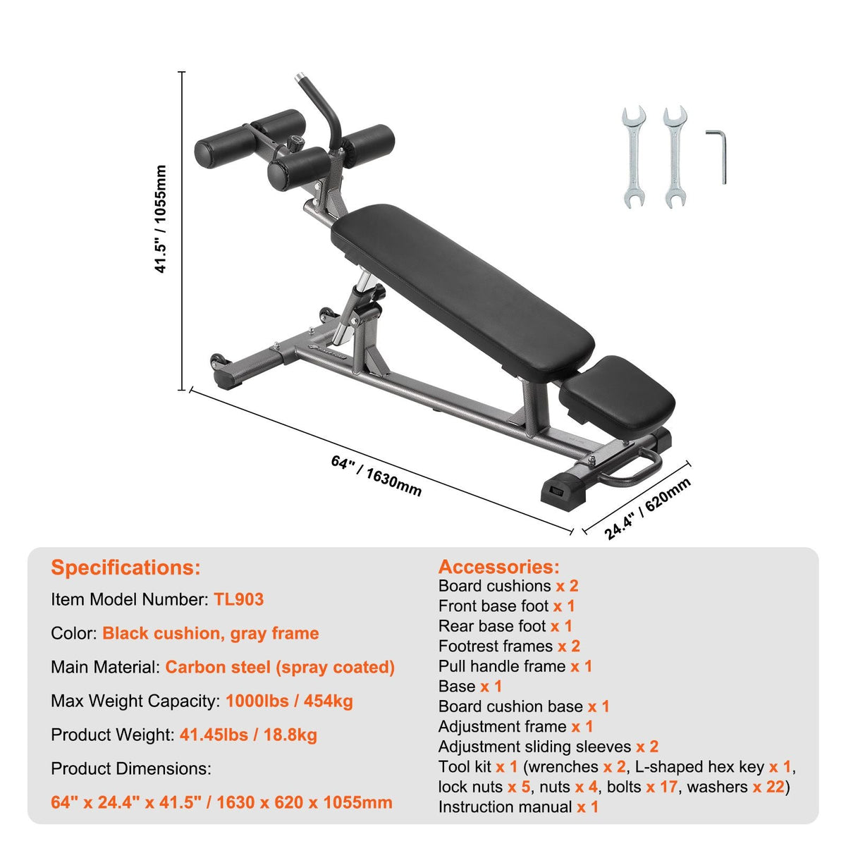 Weight Bench, Adjustable Strength Training Bench, Press Bench for Full Body Workout, 1000 LBS Multi-Purpose Sit up Bench for Home Gym Exercise, Incline Decline Bench with Reverse Crunch Handle