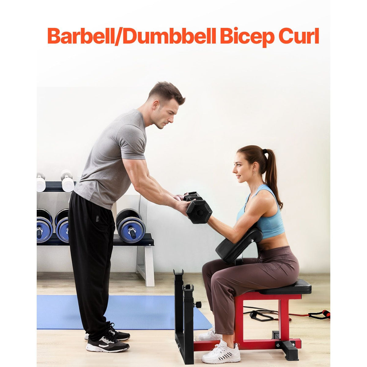 Weight Bench with Leg Extension, Strength Training Benches, Max load 440 LBS Home Gym Bench Fitness Equipment, Seated Arm Isolated Barbell Dumbbell Bicep Station, Workout Bench for Home Gym
