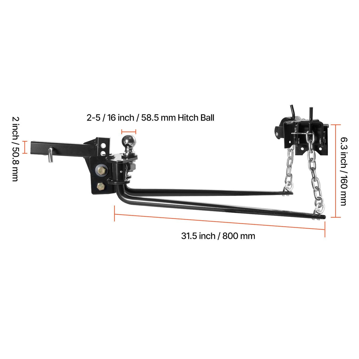 Weight Distribution Hitch, 10000 lbs Max Towing & 1000 lbs Max Tongue, Weight Distributing Hitches Kit Includes 2 in Shank and 2-5/16 in Ball, Load Leveling Hitch for Trailers, Black