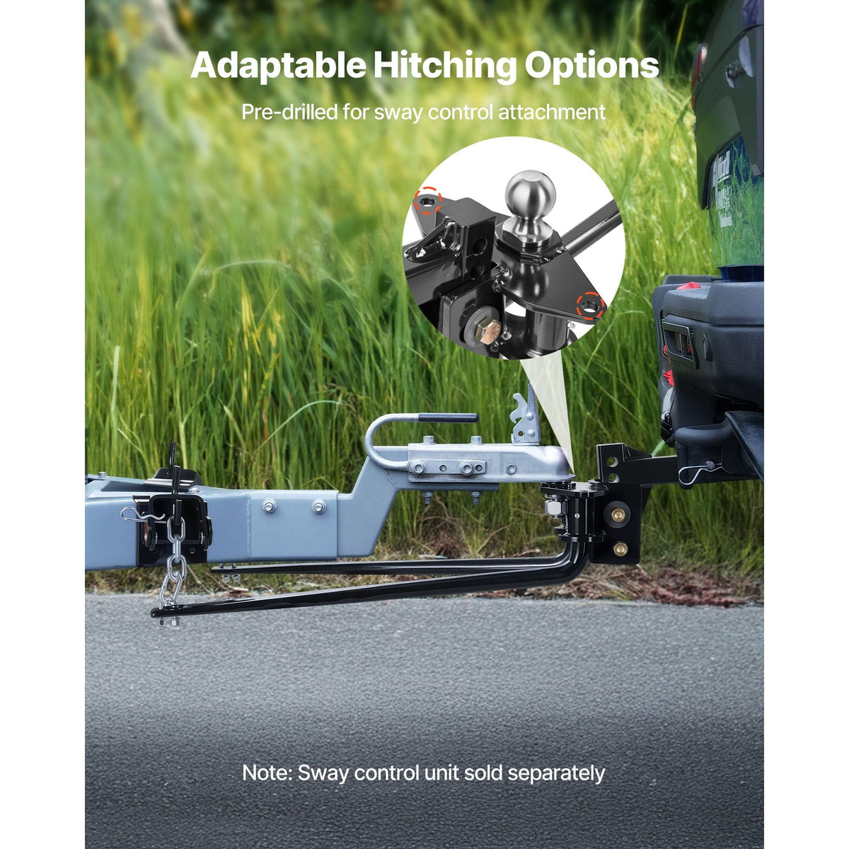 Weight Distribution Hitch, 10000 lbs Max Towing & 1000 lbs Max Tongue, Weight Distributing Hitches Kit Includes 2 in Shank and 2-5/16 in Ball, Load Leveling Hitch for Trailers, Black