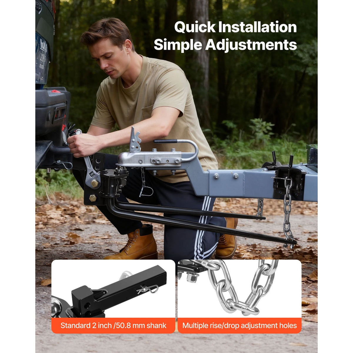 Weight Distribution Hitch, 10000 lbs Max Towing & 1000 lbs Max Tongue, Weight Distributing Hitches Kit Includes 2 in Shank and 2-5/16 in Ball, Load Leveling Hitch for Trailers, Black