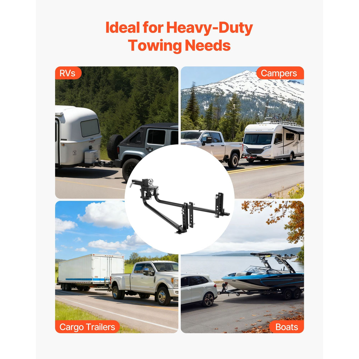 Weight Distribution Hitch, 12000 lbs Max Towing & 1200 lbs Max Tongue, Weight Distributing Hitches Kit with Sway Control Includes 2 in Shank & 2-5/16 in Ball, Load Leveling Hitch for Trailers