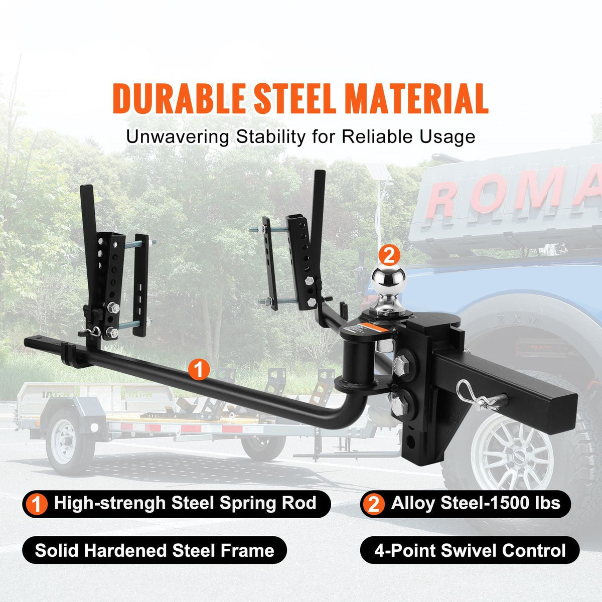 Weight Distribution Hitch, 1,500 lbs Weight Distributing Hitches Kit with Sway Control for Trailer, 2-In Solid Steel Shank, 2-5/16 in Alloy Steel Ball, Powder Coated Load Leveling Hitch, Black