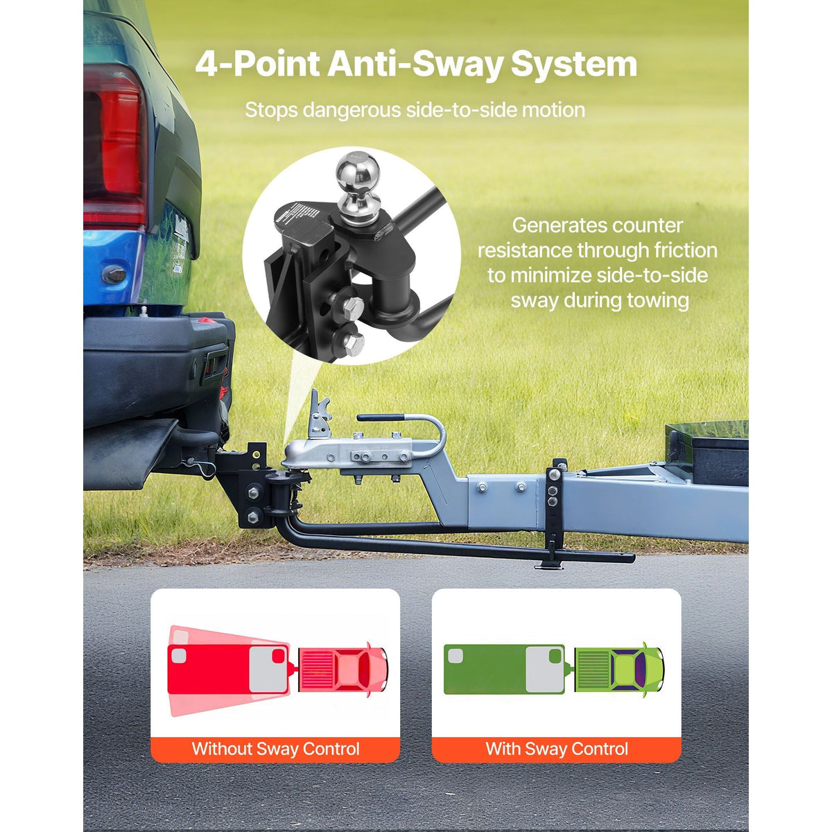 Weight Distribution Hitch, 6000 lbs Max Towing & 600 lbs Max Tongue, Weight Distributing Hitches Kit with Sway Control Includes 2 in Shank & 2-5/16 in Ball, Load Leveling Hitch for Trailers