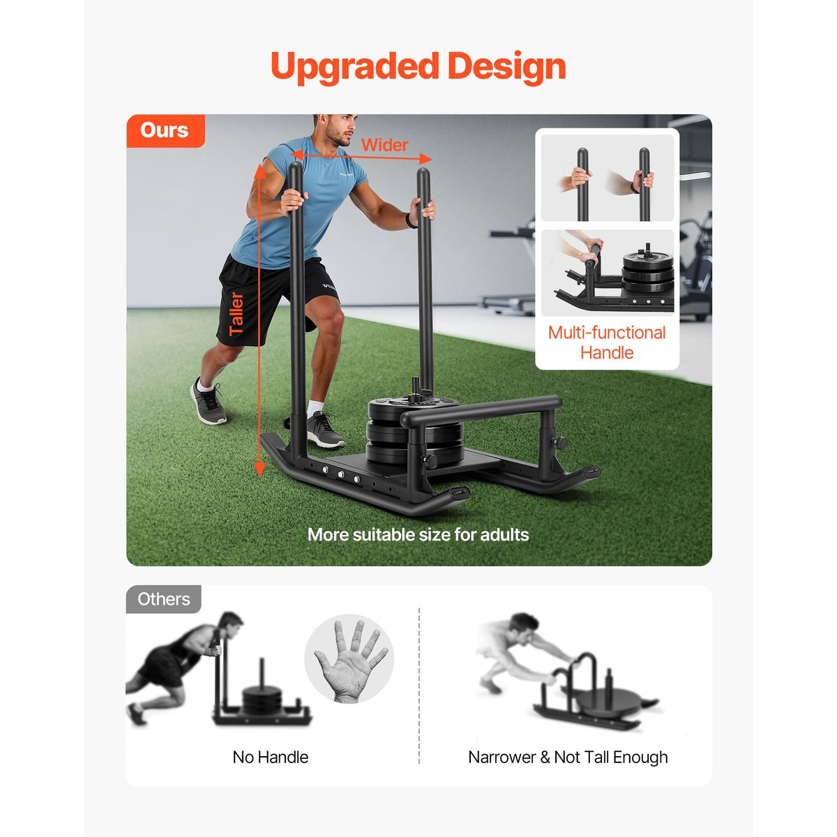 Weight Sled, Steel Power Sled, Fitness Strength Training Sleds for Athletic Exercise Speed Improvement, Workout Fitness Equipment with Handle, Compatible with 1/2 in Weight Plates, Black