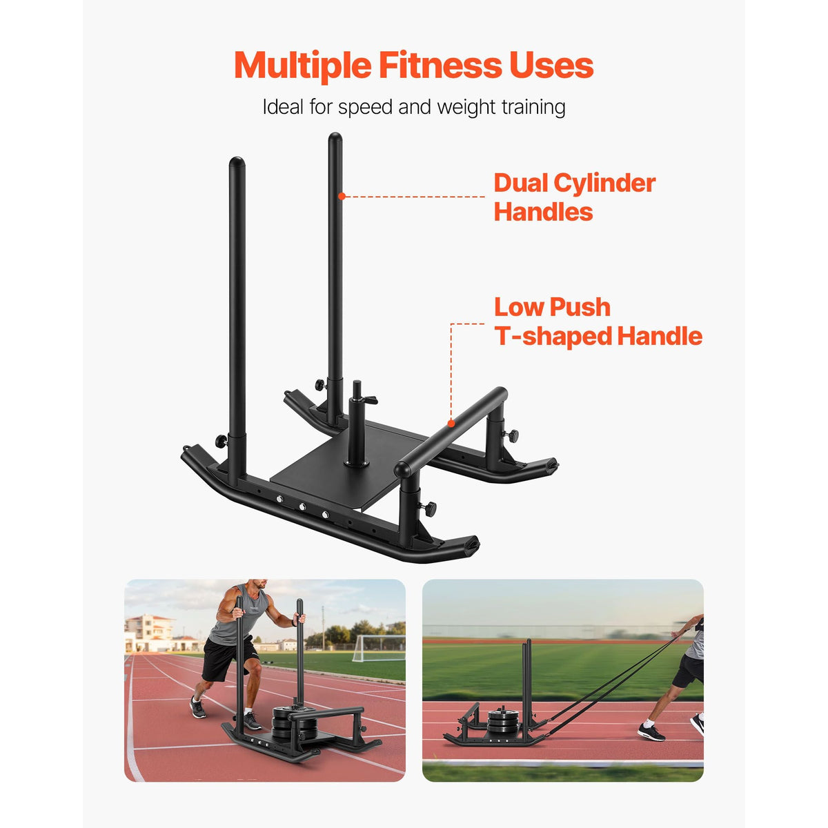 Weight Sled, Steel Power Sled, Fitness Strength Training Sleds for Athletic Exercise Speed Improvement, Workout Fitness Equipment with Handle, Compatible with 1/2 in Weight Plates, Black
